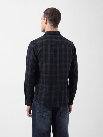 Men's Black Slim Fit Checked Casual Shirt