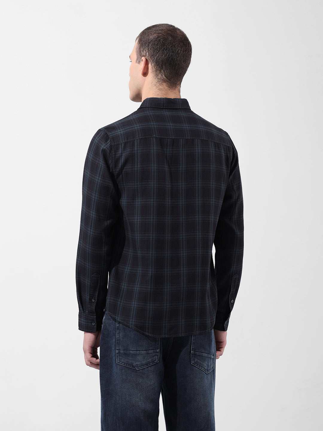 Men's Black Slim Fit Checked Casual Shirt