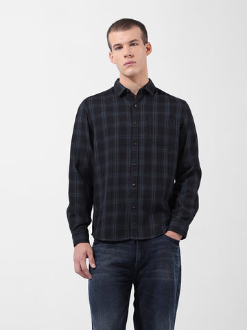 Men's Black Slim Fit Checked Casual Shirt