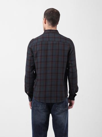 Men's Olive Slim Fit Checked Casual Shirt