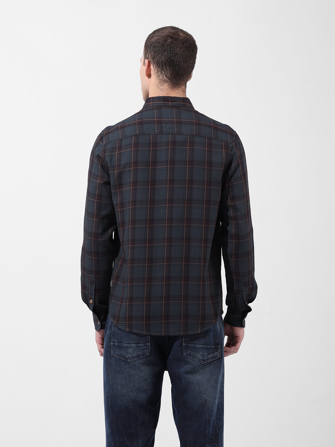 Men's Olive Slim Fit Checked Casual Shirt