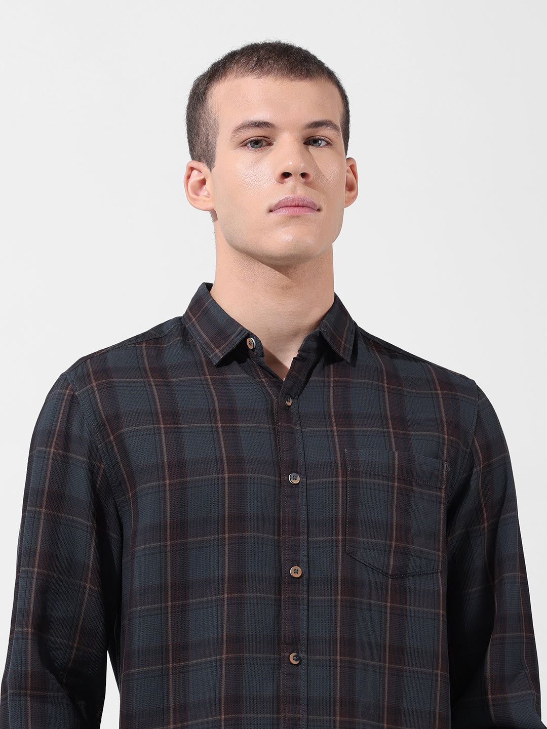 Men's Olive Slim Fit Checked Casual Shirt