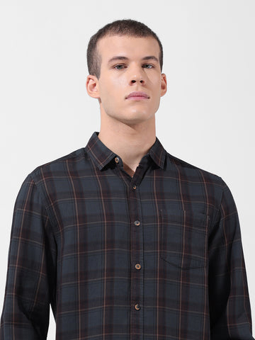 Men's Olive Slim Fit Checked Casual Shirt
