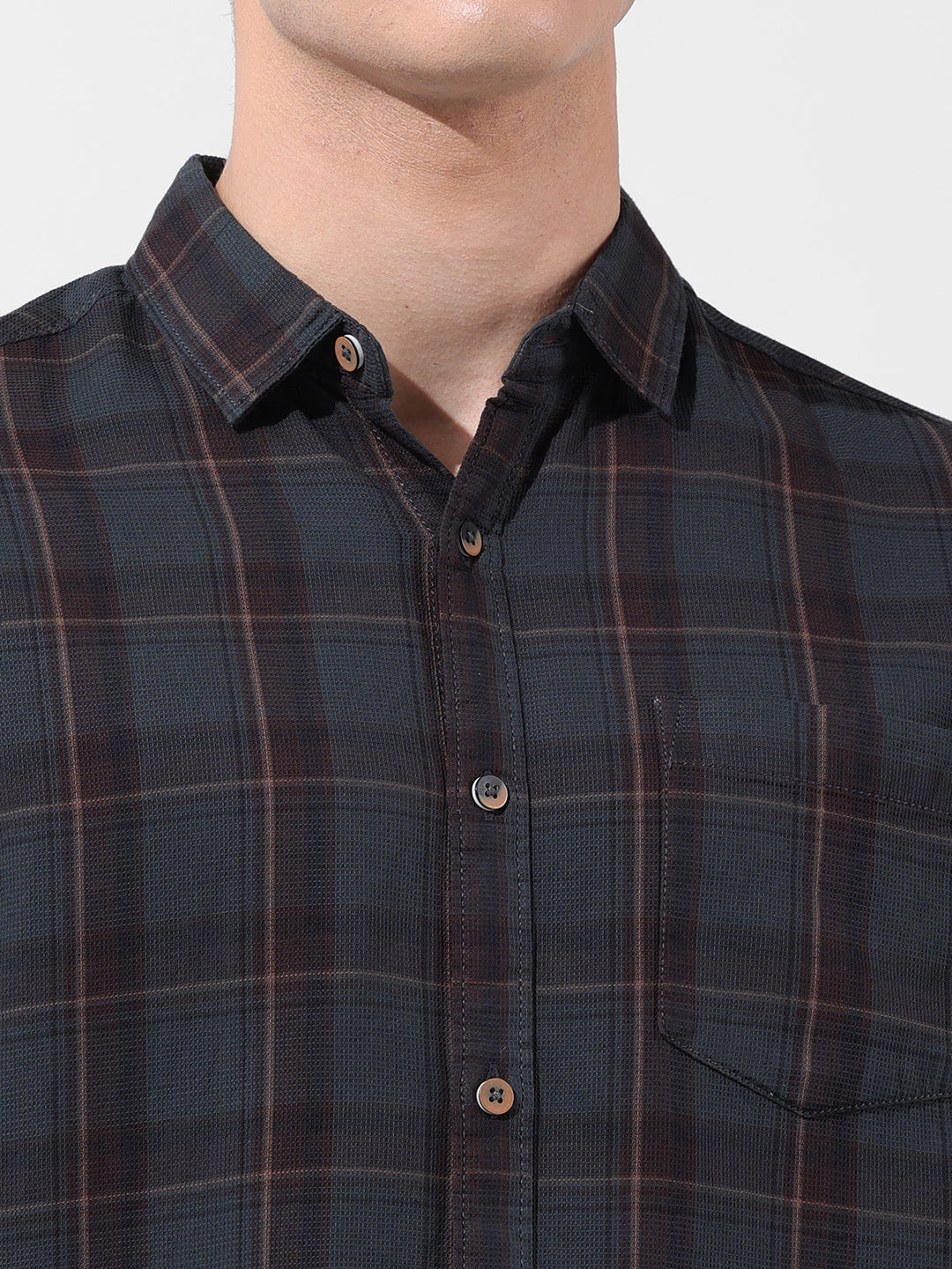 Men's Olive Slim Fit Checked Casual Shirt