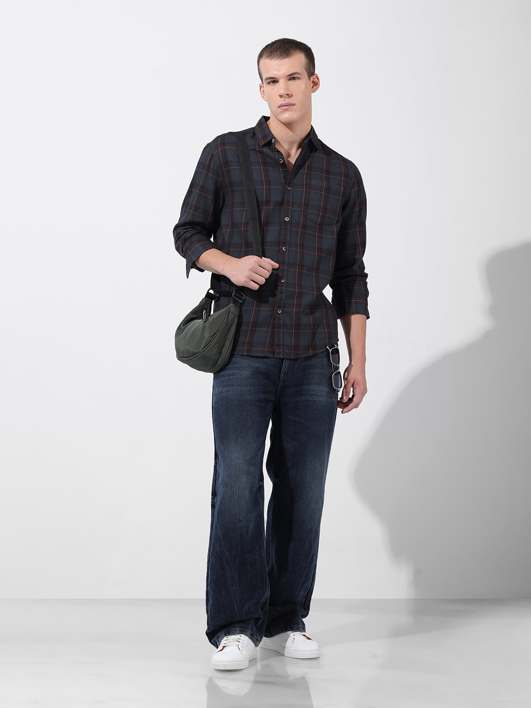 Men's Olive Slim Fit Checked Casual Shirt