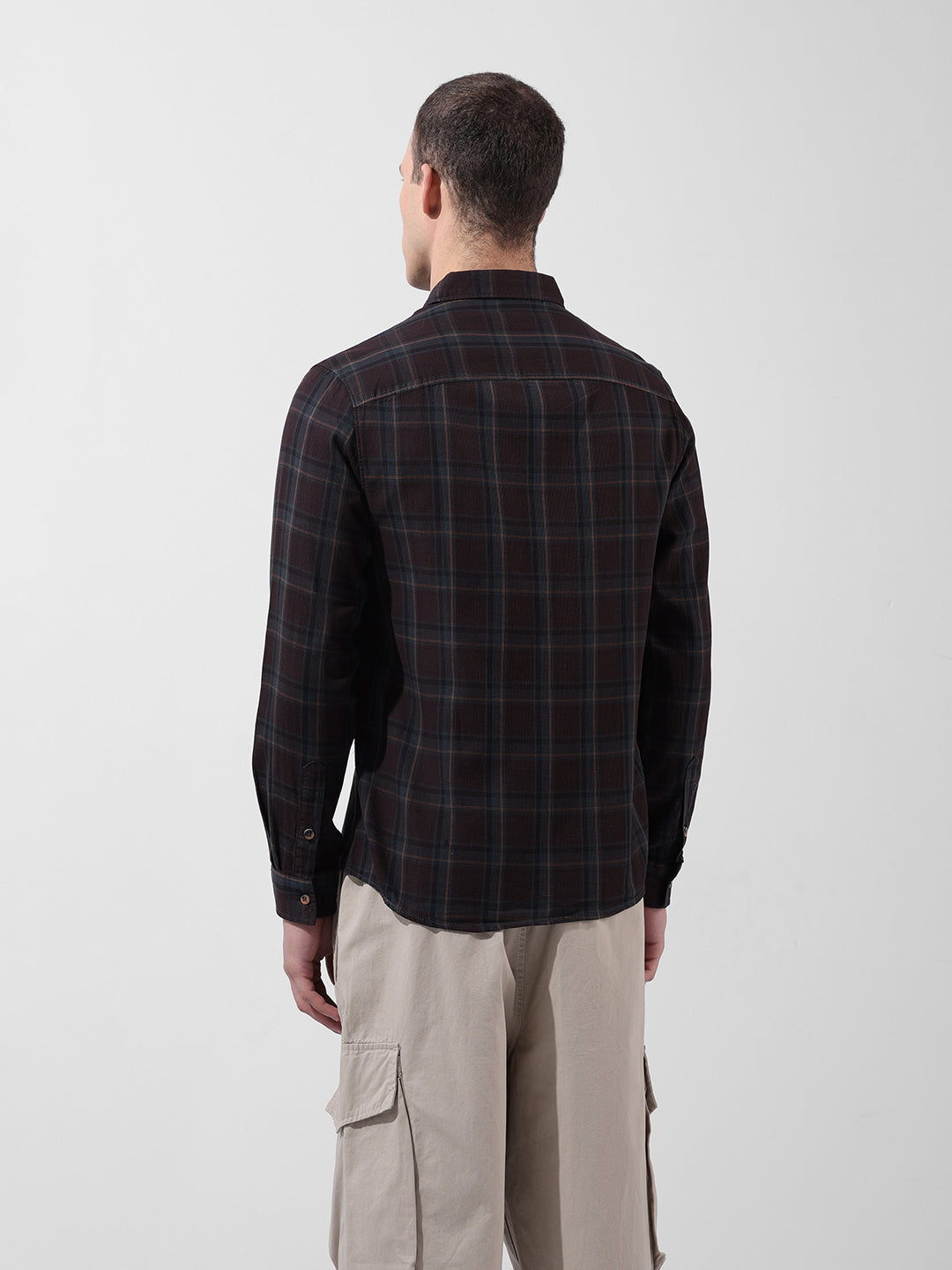 Men's Brown Slim Fit Checked Casual Shirt