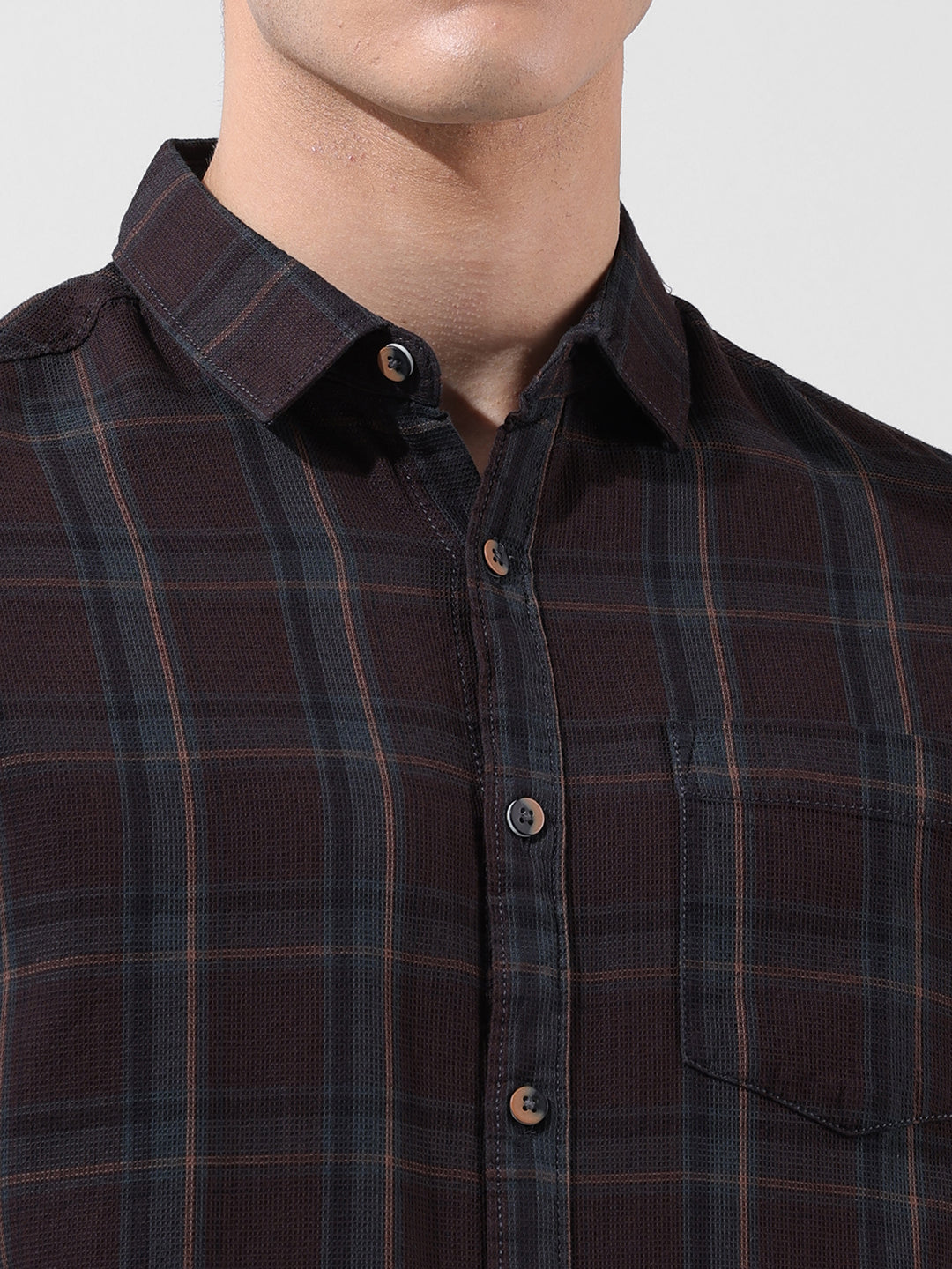 Men's Brown Slim Fit Checked Casual Shirt