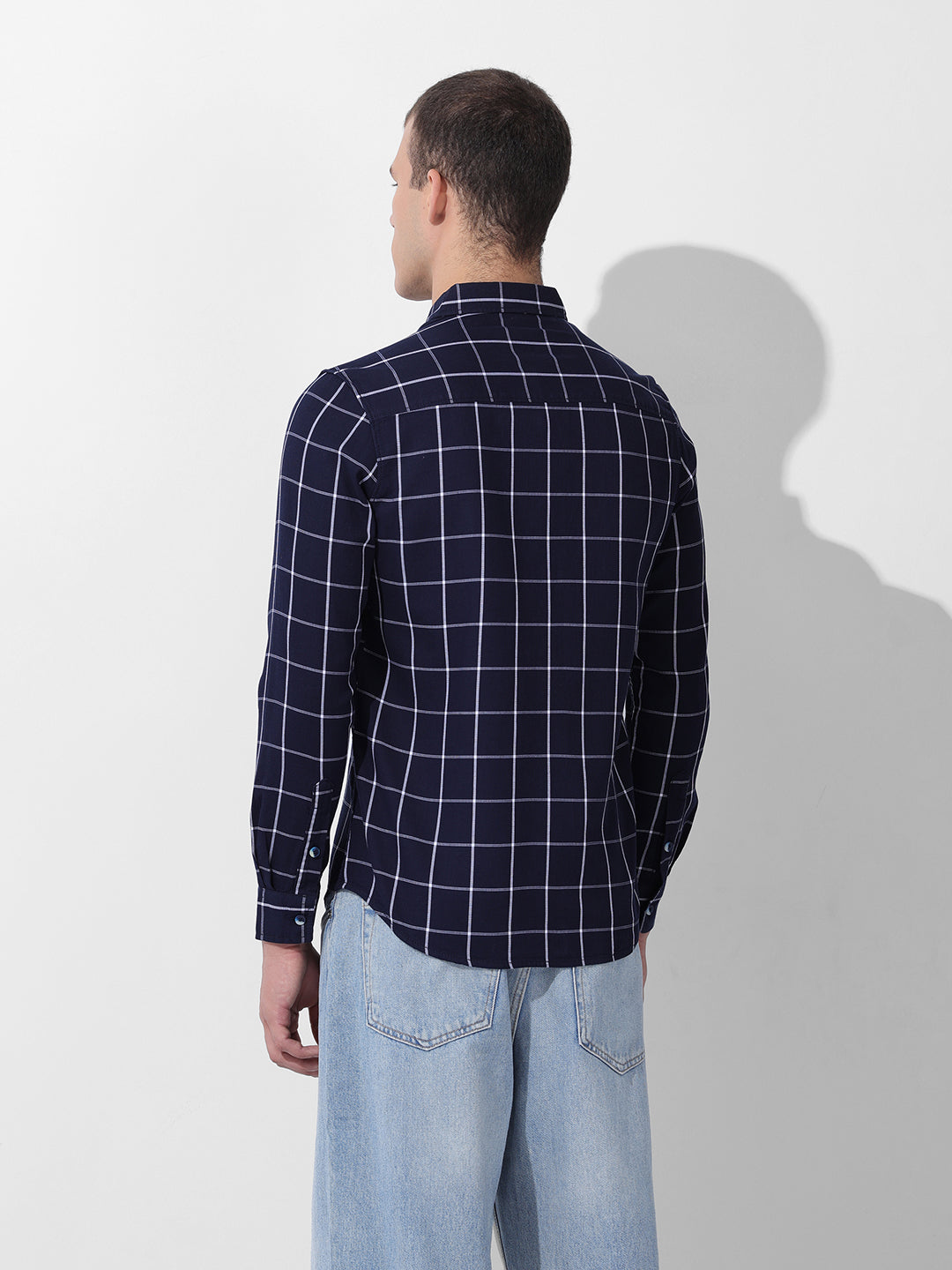 Men's Navy Slim Fit Checked Casual Shirt