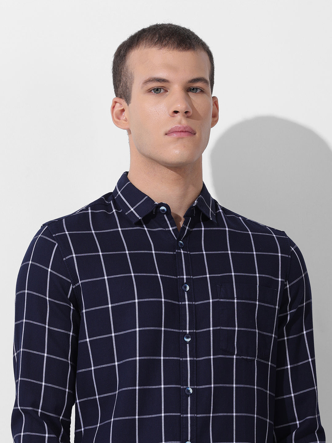 Men's Navy Slim Fit Checked Casual Shirt