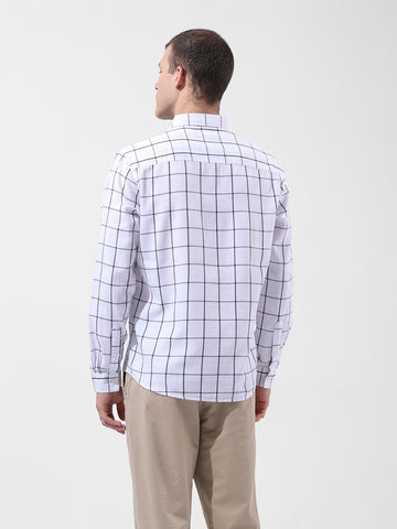 Men's White Slim Fit Checked Casual Shirt
