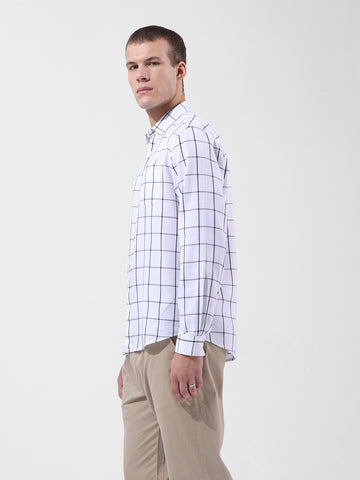 Men's White Slim Fit Checked Casual Shirt