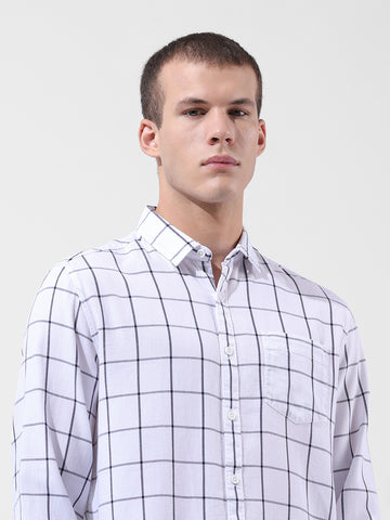 Men's White Slim Fit Checked Casual Shirt