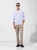 Men's White Slim Fit Checked Casual Shirt