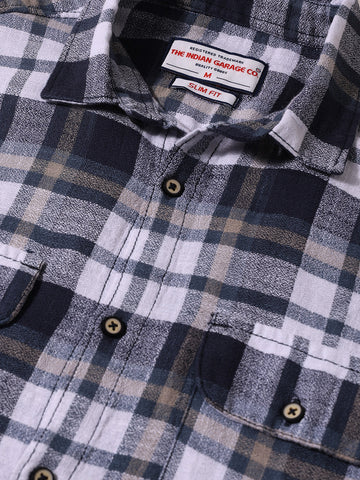 Men's Blue Slim Fit Checked Casual Shirt