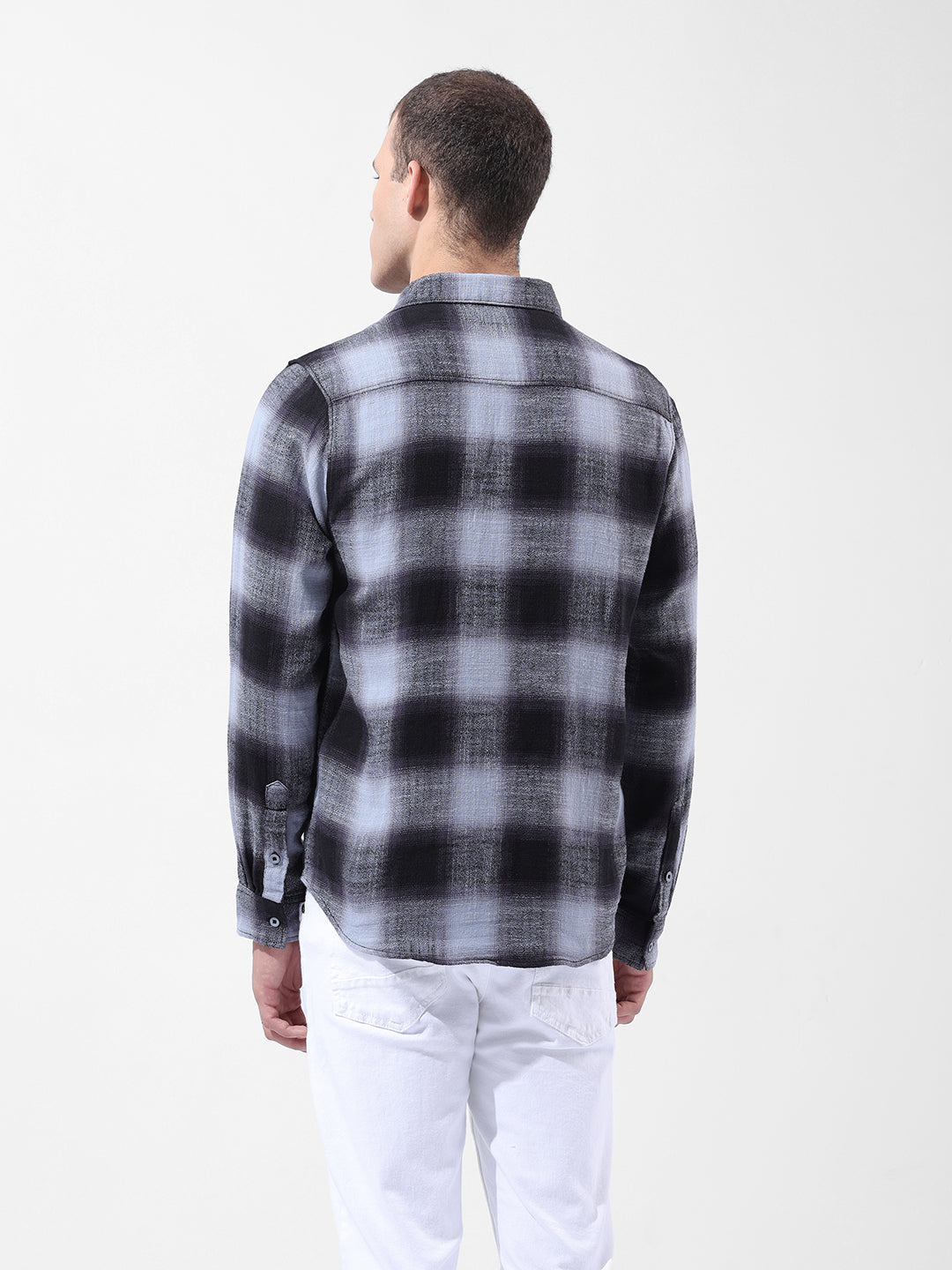 Men's Grey Slim Fit Checked Casual Shirt
