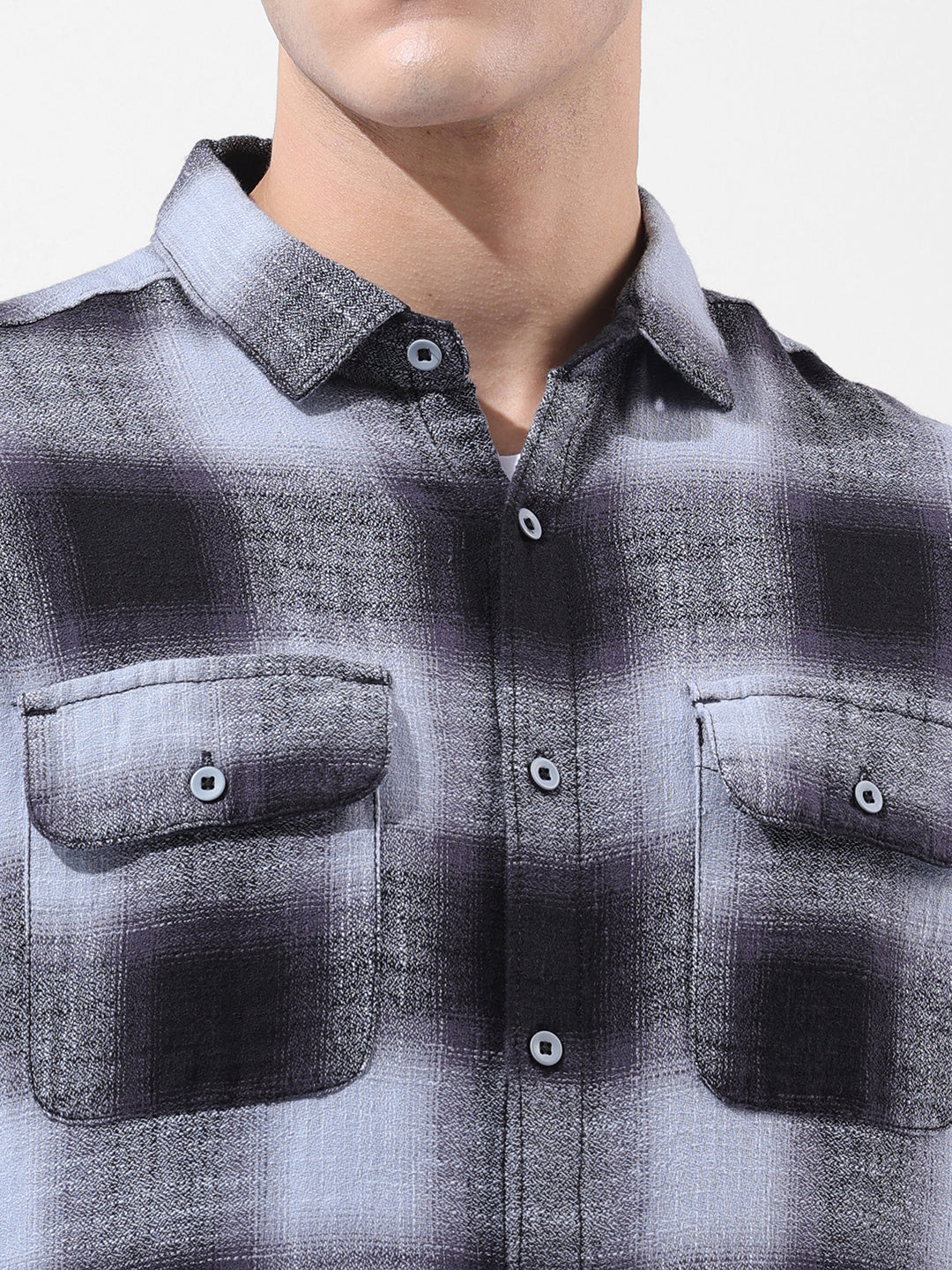 Men's Grey Slim Fit Checked Casual Shirt