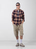 Men's Khaki Slim Fit Checked Casual Shirt