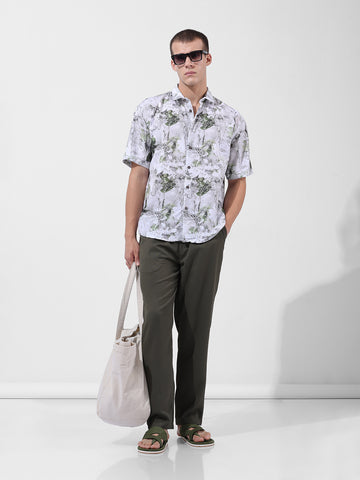 Men's White Relaxed Fit Solid Resort Wear Shirt