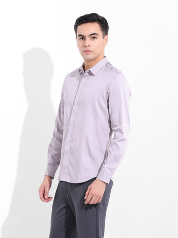 Men's Grey Slim Fit Embraided Party Wear Shirt