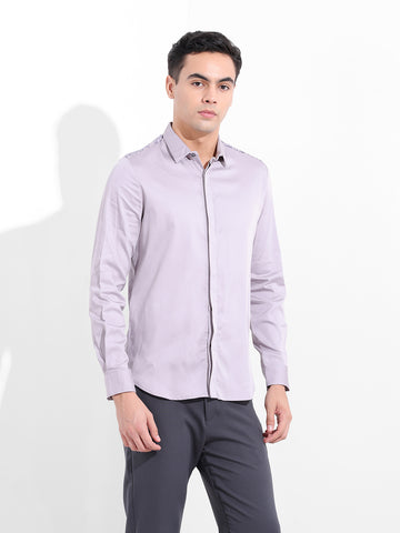 Men's Grey Slim Fit Embraided Party Wear Shirt