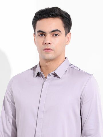 Men's Grey Slim Fit Embraided Party Wear Shirt