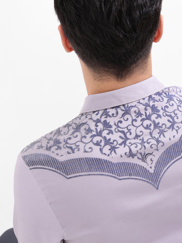 Men's Grey Slim Fit Embraided Party Wear Shirt