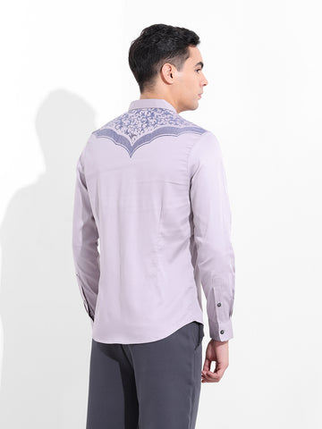 Men's Grey Slim Fit Embraided Party Wear Shirt