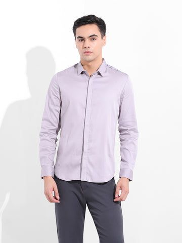 Men's Grey Slim Fit Embraided Party Wear Shirt