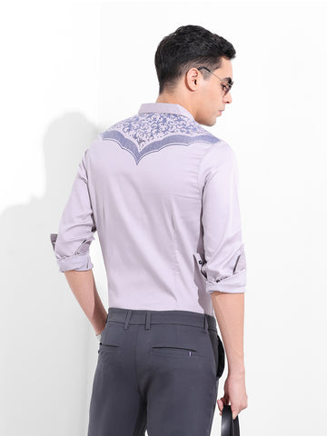 Men's Grey Slim Fit Embraided Party Wear Shirt