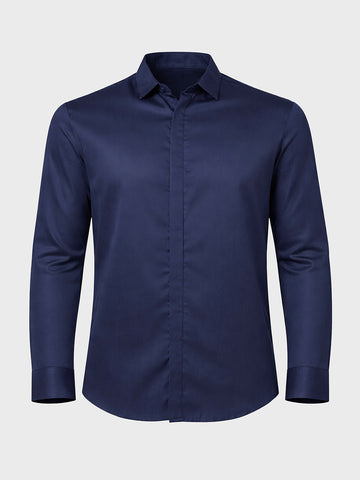 Men's Navy Blue Slim Fit Embraided Party Wear Shirt
