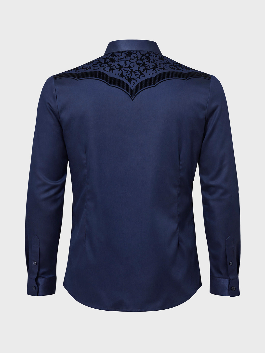 Men's Navy Blue Slim Fit Embraided Party Wear Shirt