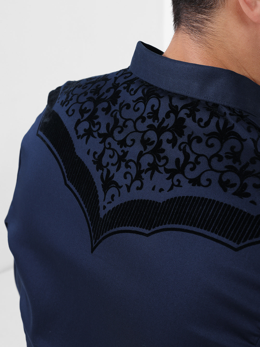 Men's Navy Blue Slim Fit Printed Party Wear Shirt