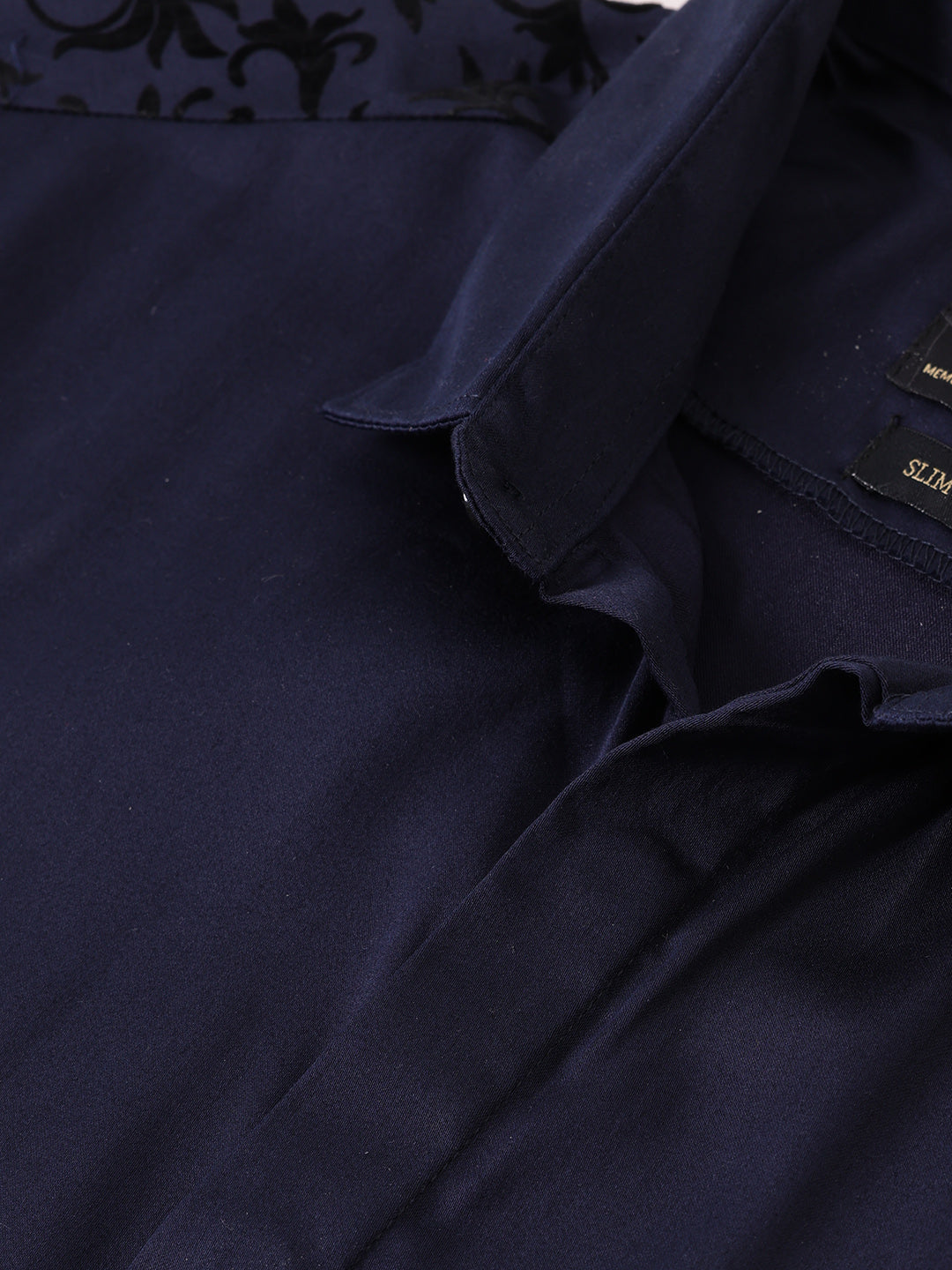 Men's Navy Blue Slim Fit Printed Party Wear Shirt