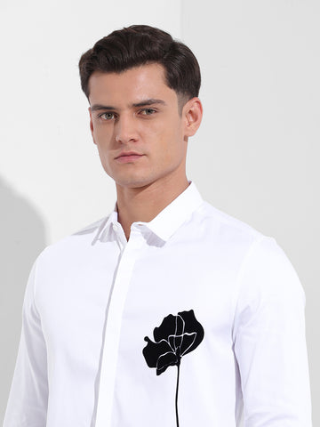 Men's White Slim Fit Printed Party Wear Shirt