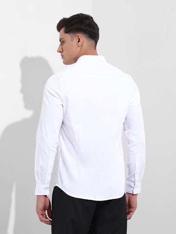 Men's White Slim Fit Printed Party Wear Shirt