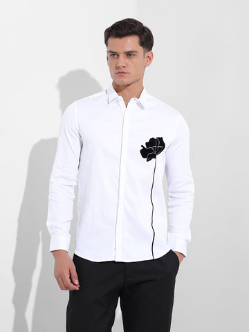 Men's White Slim Fit Printed Party Wear Shirt
