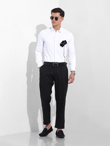 Men's White Slim Fit Printed Party Wear Shirt