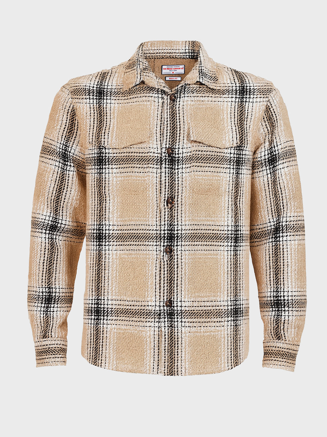 Men's Beige Regular Fit Checked Casual Shirt
