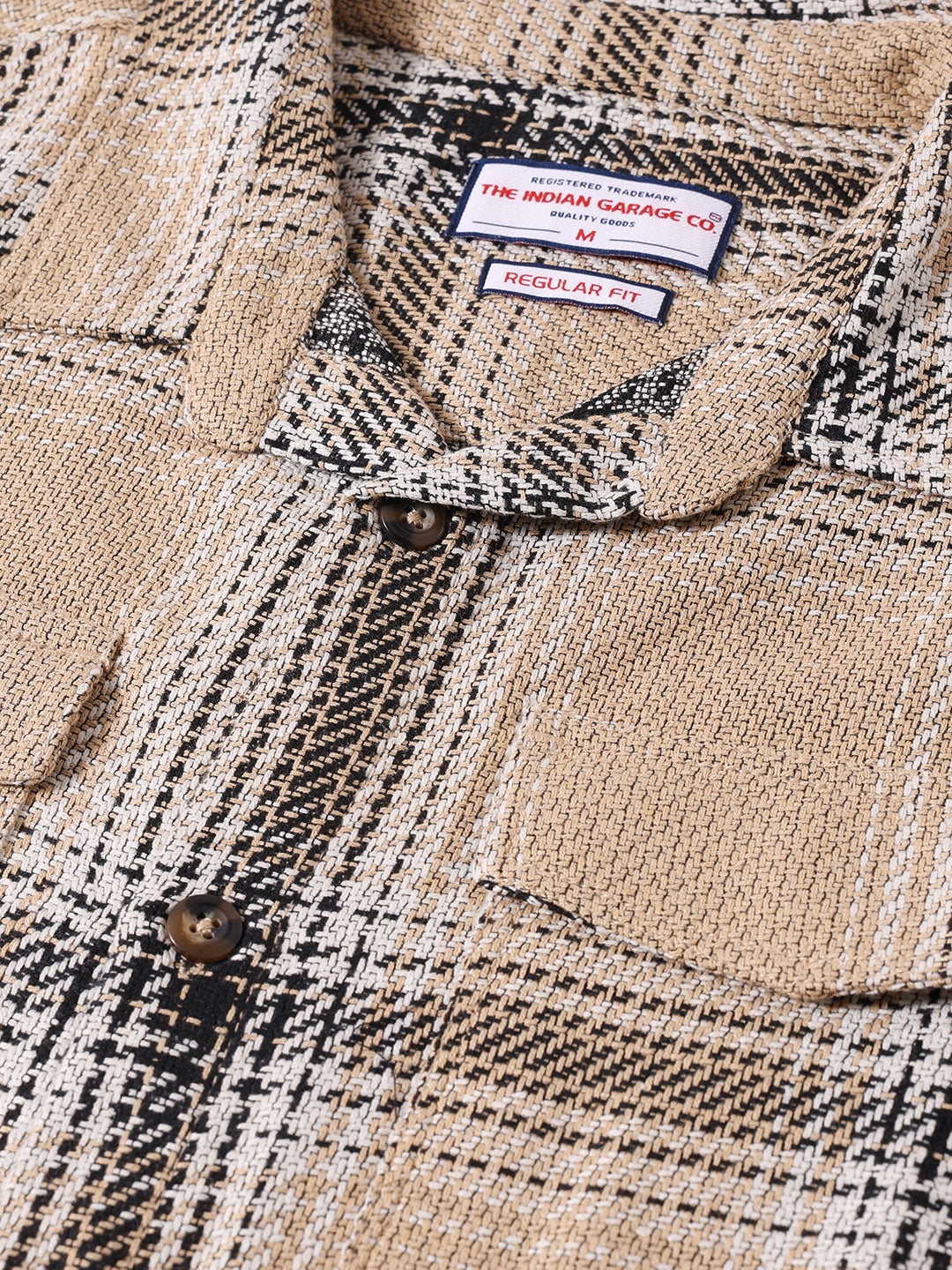 Men's Beige Regular Fit Checked Casual Shirt