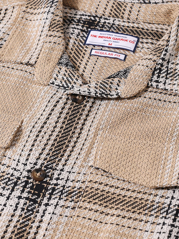 Men's Beige Regular Fit Checked Casual Shirt