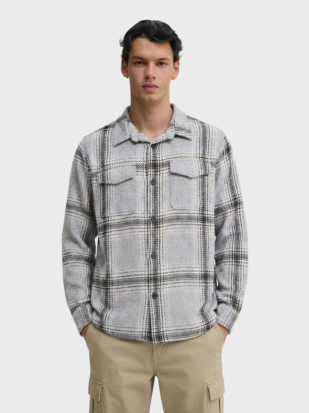 Men's Grey Regular Fit Checked Casual Shirt