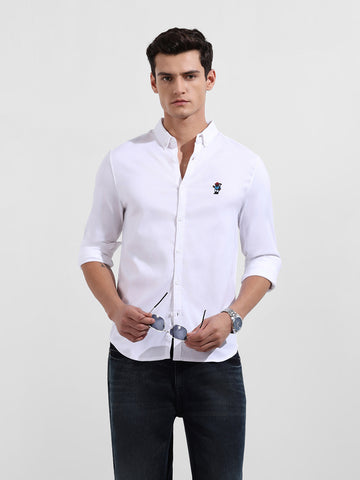 Men's White Slim Fit Casual Solid Shirt