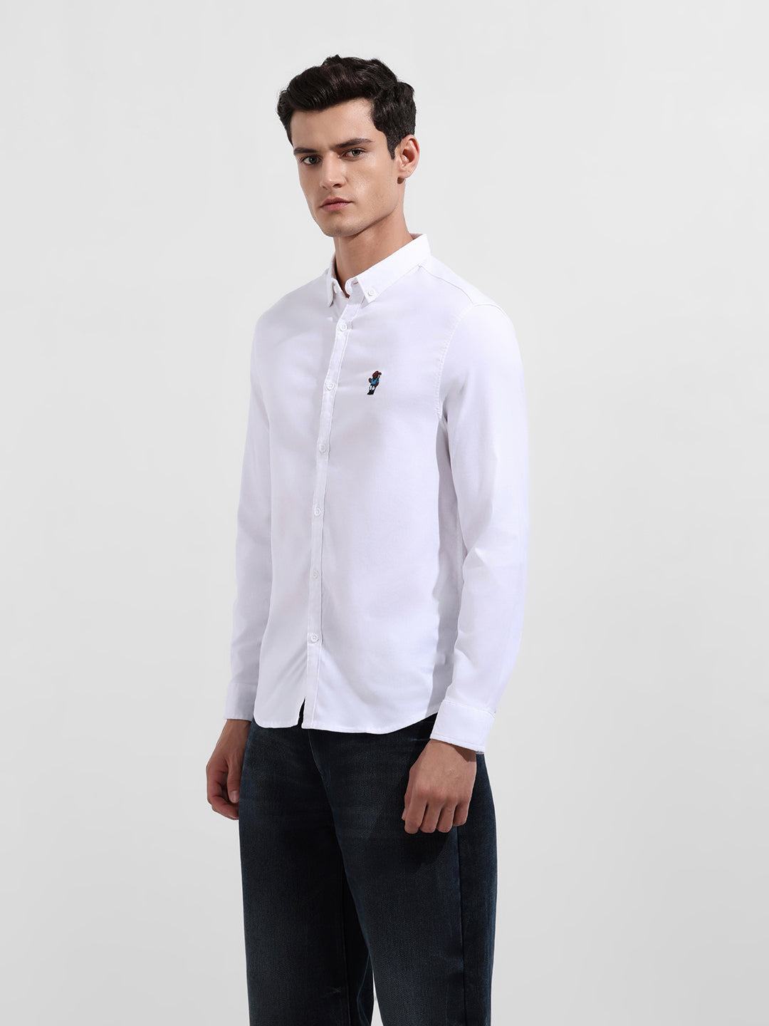 Men's White Slim Fit Casual Solid Shirt