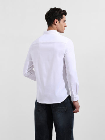 Men's White Slim Fit Casual Solid Shirt