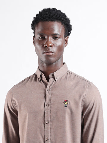 Men's Brown Slim Fit Embroided  Casual Shirt