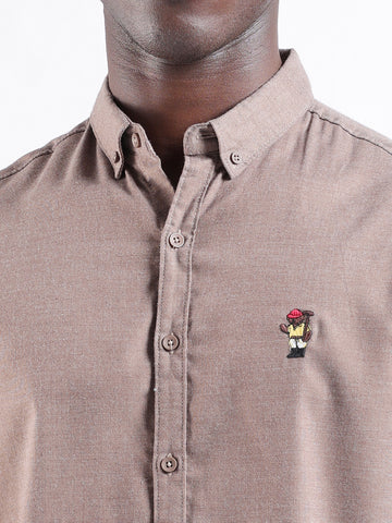 Men's Brown Slim Fit Embroided  Casual Shirt