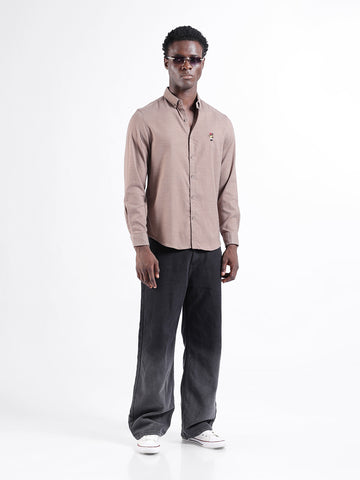 Men's Brown Slim Fit Embroided  Casual Shirt