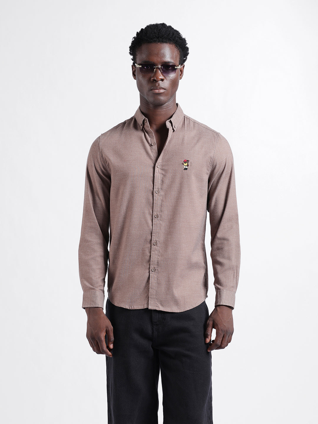 Men Brown Slim Fit Solid Shirt