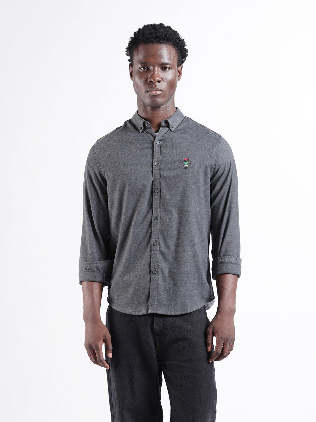 Men's Grey Slim Fit Solid Casual Shirt
