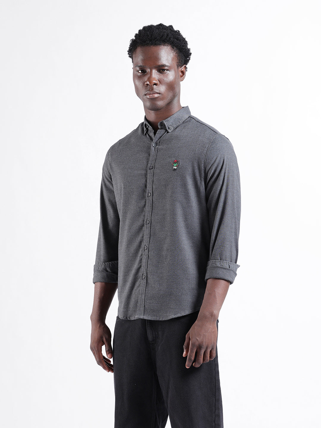 Men's Grey Slim Fit Solid Casual Shirt